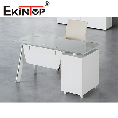 یکین تاپ دفتر کامپیوتر شکل L میز شیشه ای اجرایی مدرن