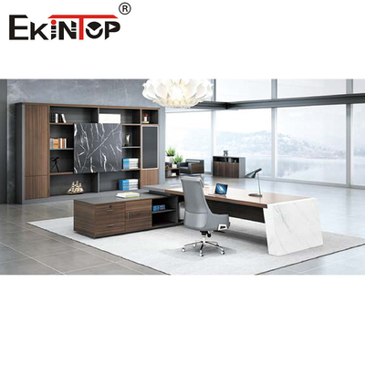 مبلمان اداری میز اداری مدرن L شکل خاکستری قهوه ای