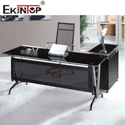 پاهای فلزی با کابینت شیشه ای میز کامپیوتر مدرن دفتر خانگی