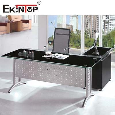 پاهای فلزی با کابینت شیشه ای میز کامپیوتر مدرن دفتر خانگی
