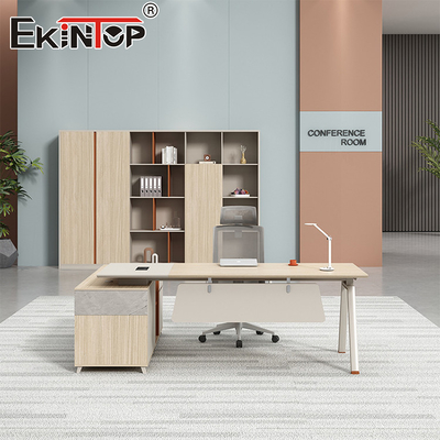 میز اجرایی سبک چوب طبیعی با کابینت های ذخیره سازی میز بزرگ نوشتن