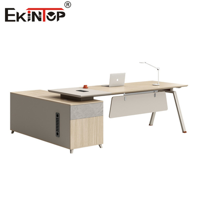 میز اجرایی سبک چوب طبیعی با کابینت های ذخیره سازی میز بزرگ نوشتن