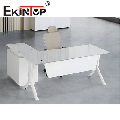 یکین تاپ دفتر کامپیوتر شکل L میز شیشه ای اجرایی مدرن