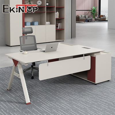 میز اداری مینیمالیستی میز چوبی آکاسیا با کابینت ذخیره سازی و پاهای فلزی